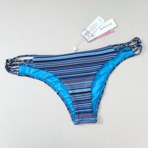 PQ Swim Blue Shimmer Tahiti Braided Gold Bead Teeny Swim Bottoms NWT